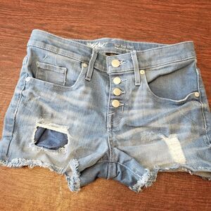 Mossimo Jean Short Power Stretch Distressed Sz 0/ 25 Waist High Rise Button Up